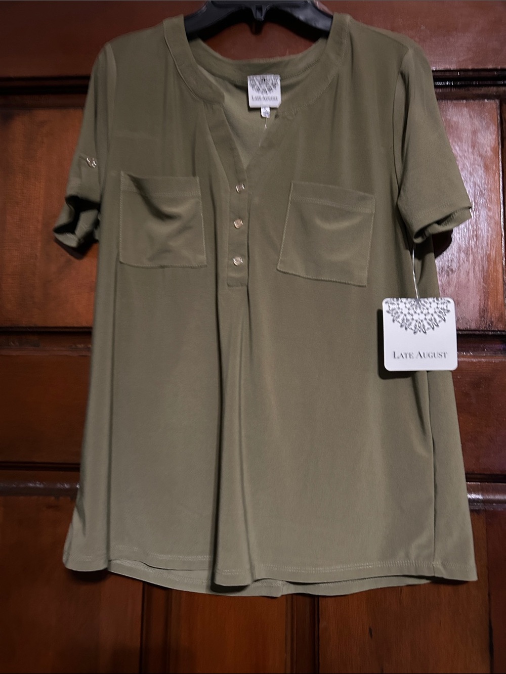 Late August Olive Green Short Sleeve Henley Top